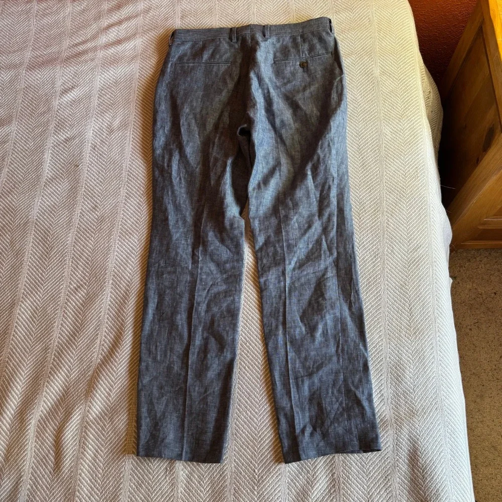 J. Crew Men's Linen Thompson Suit Pants, Straight Slim, Blue, 30x30